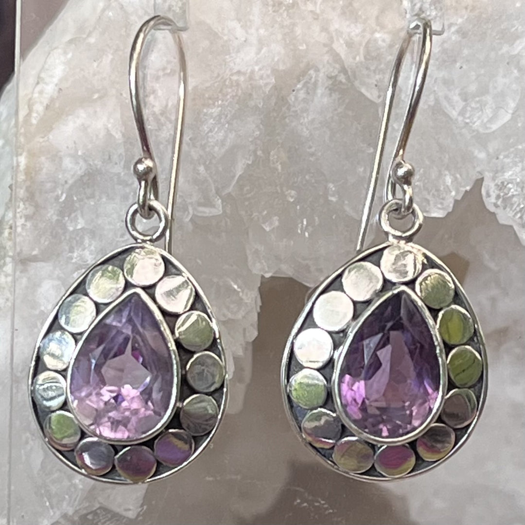 Earrings Amethyst Dots Faceted 3.2 cm