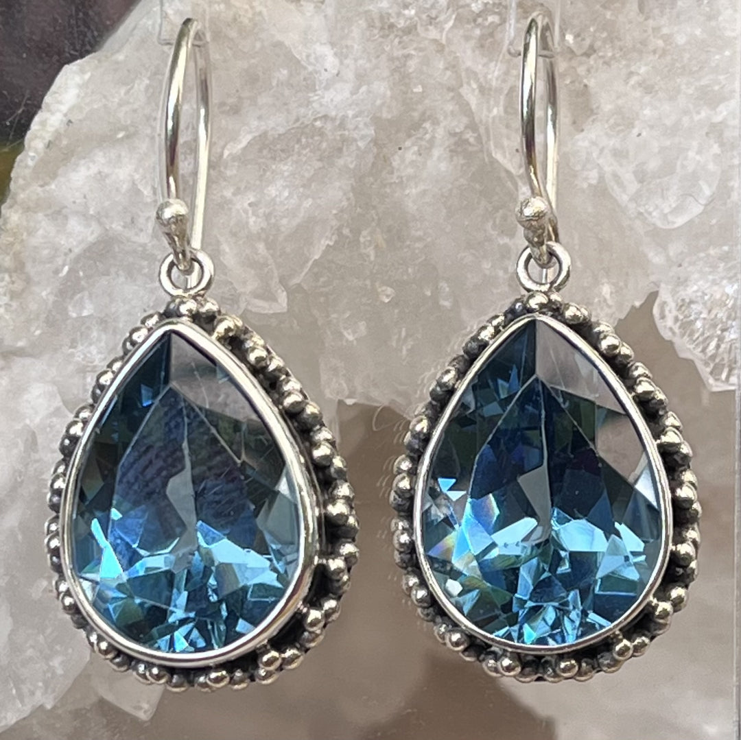 Earrings Dark Blue Obsidian Facet 3.3 cm