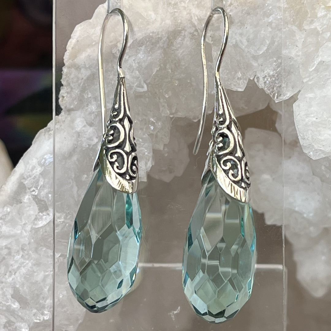 Earrings Blue Obsidian Teardrop Facet 5.2 cm