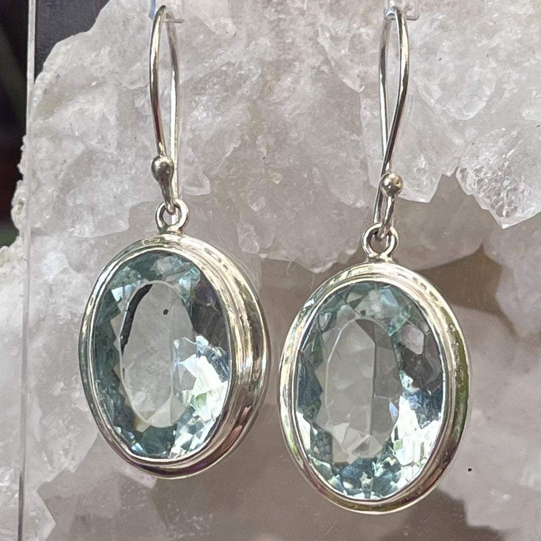 Earrings Sky Blue Obsidian Facet 2.9 cm