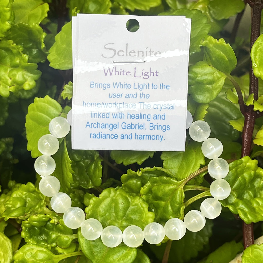 Bracelet White Light Selenite 8mm Beads