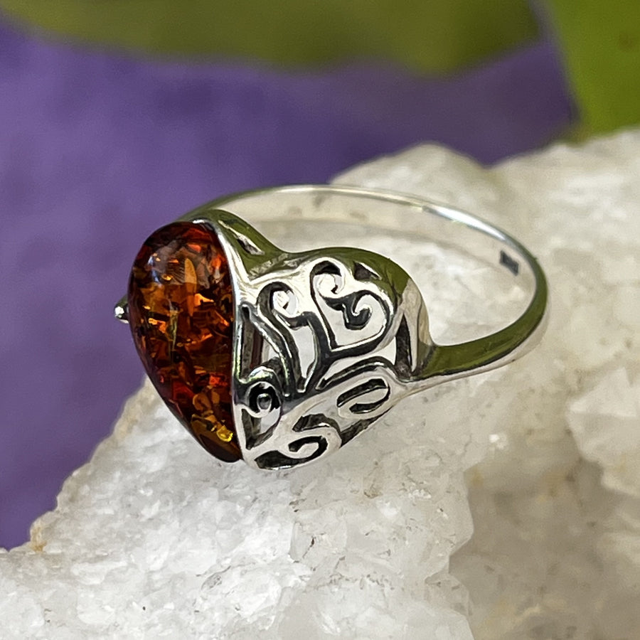 Ring Amber Teardrop Heart Filigree | Carpe Diem With Remi