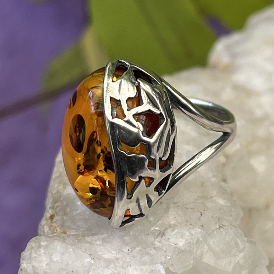 Ring Amber Oval Filigree 1.7 cm | Carpe Diem With Remi