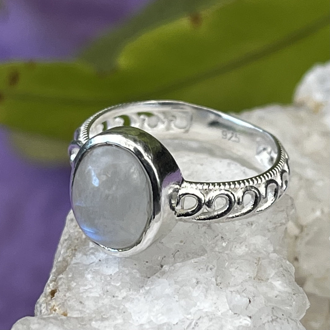 Ring Rainbow Moonstone Filigree 0.9 cm