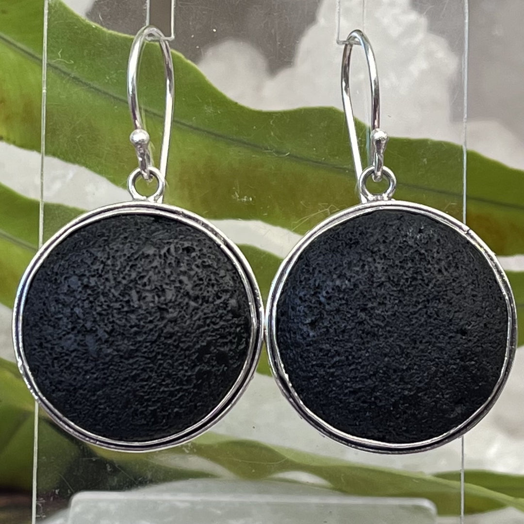 Earrings Lava Stone Round