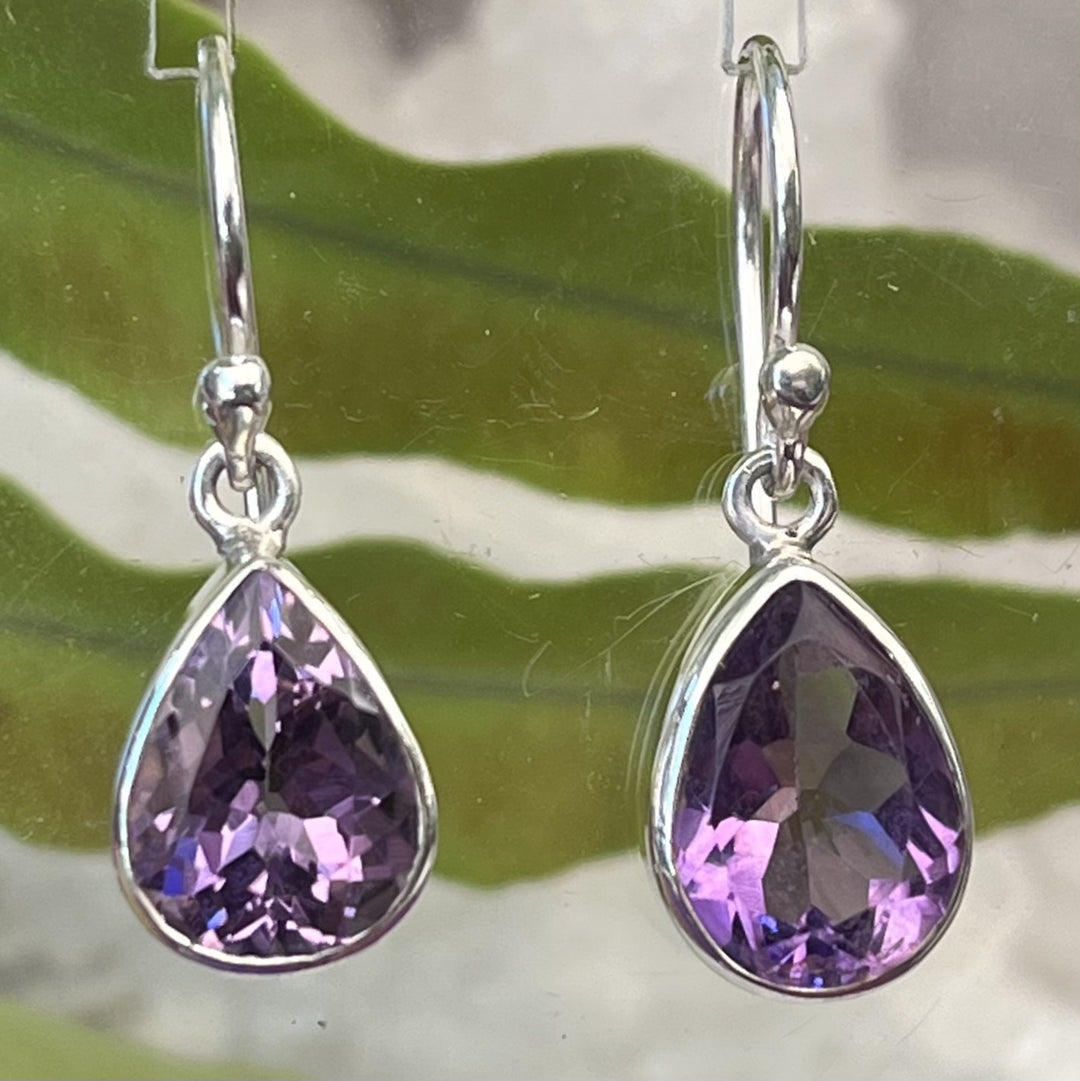 Earrings Amethyst Faceted Teardrop