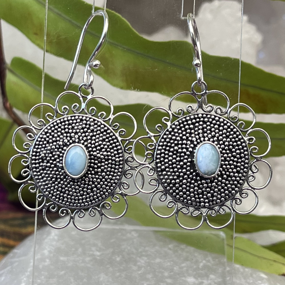 Earrings Larimar Sunflower 4.1 cm