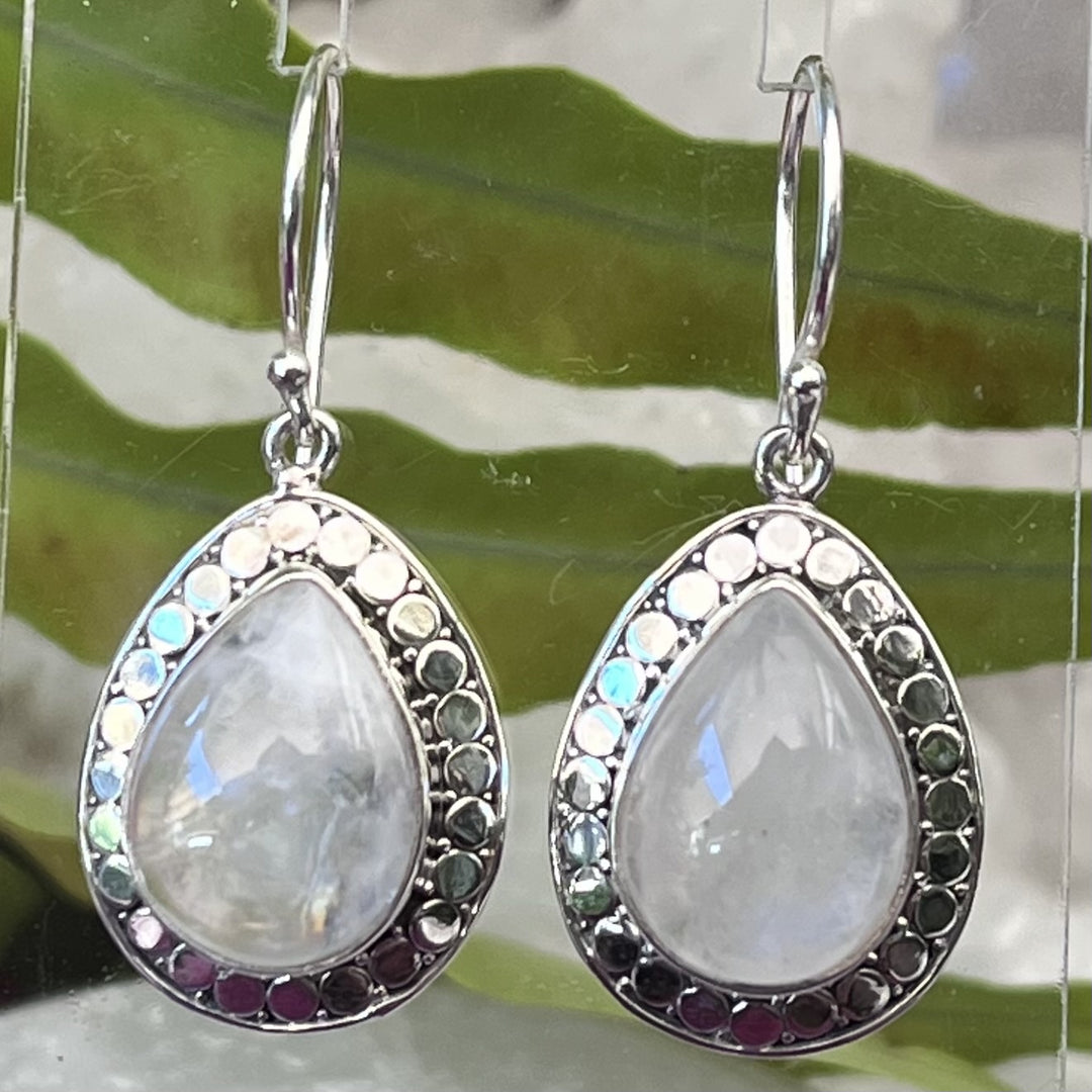Earrings Rainbow Moonstone Dotwork