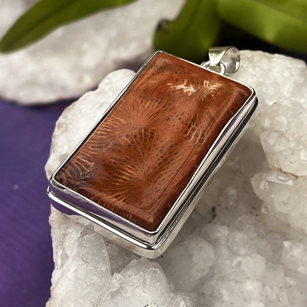 Pendant Fossil Coral Rectangle 5.3 cm