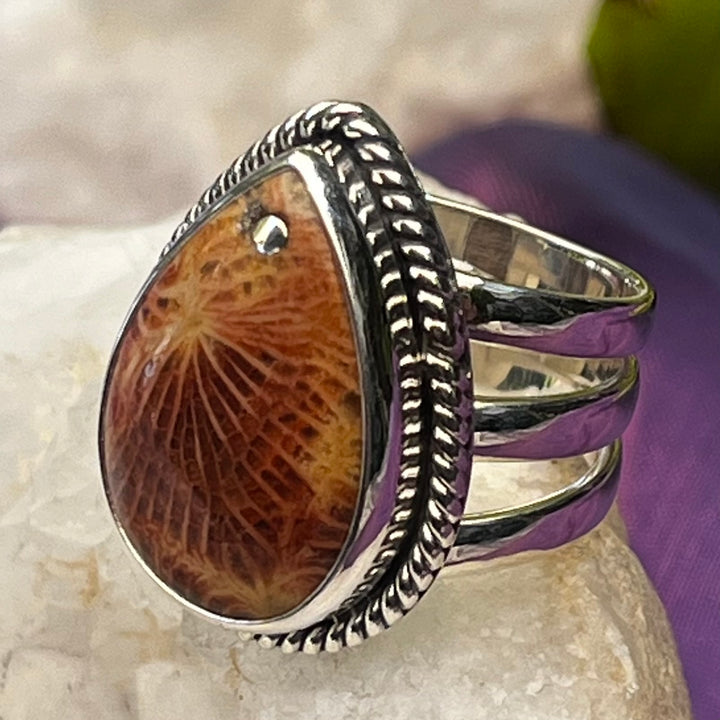 Ring Fossil Coral Teardrop 2.2 cm