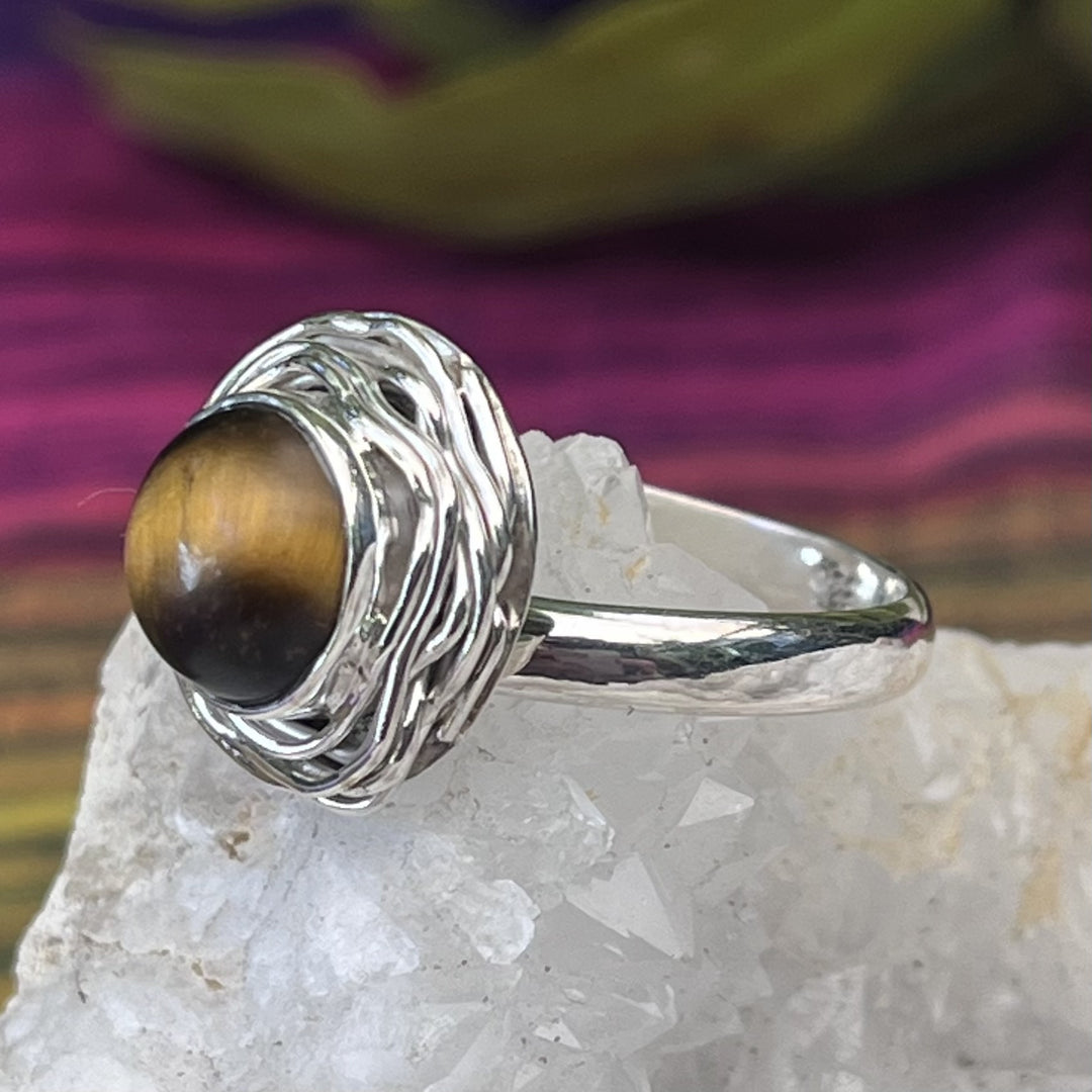 Ring Tiger Eye Round Adjustable