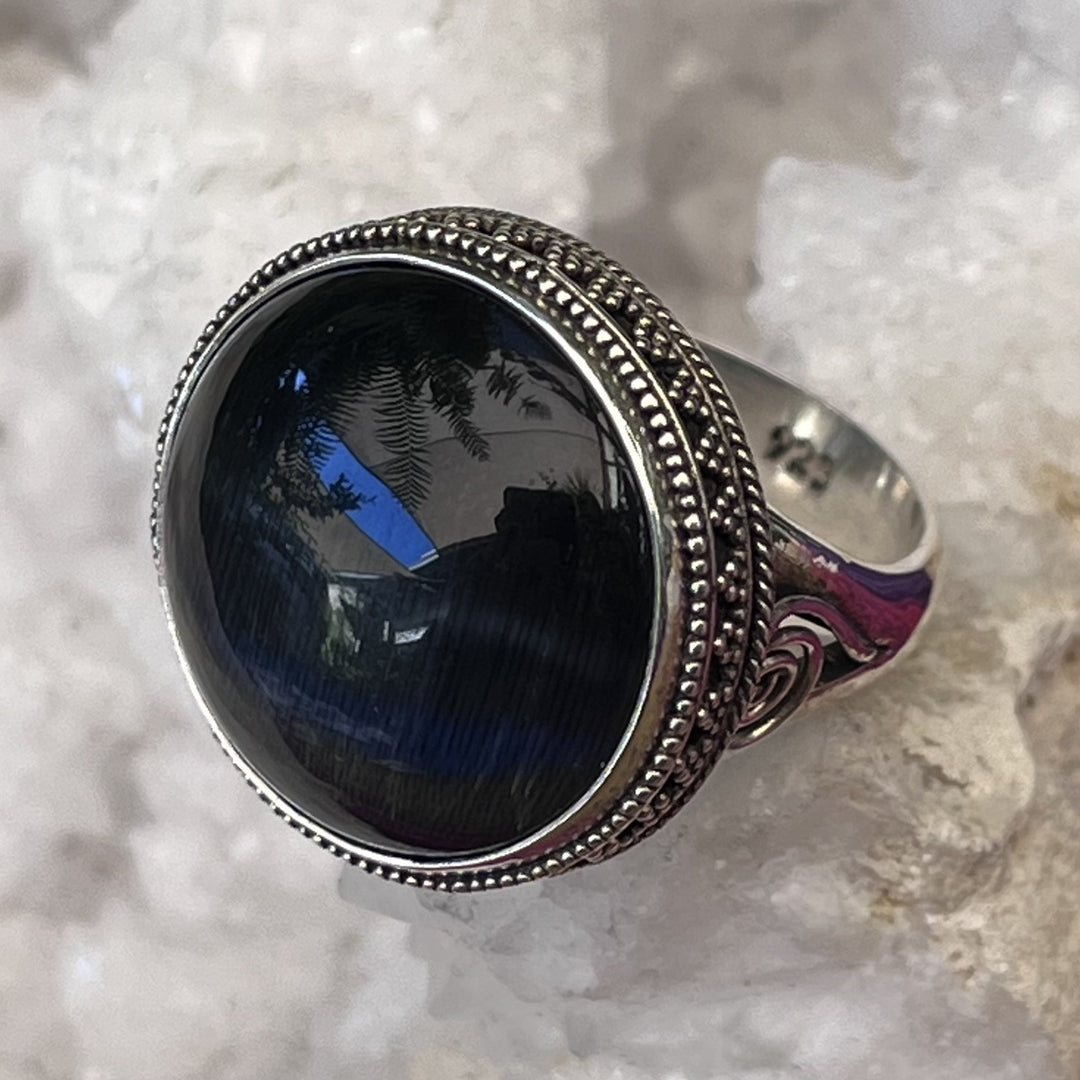 Ring Black Obsidian Cats Eye Rare