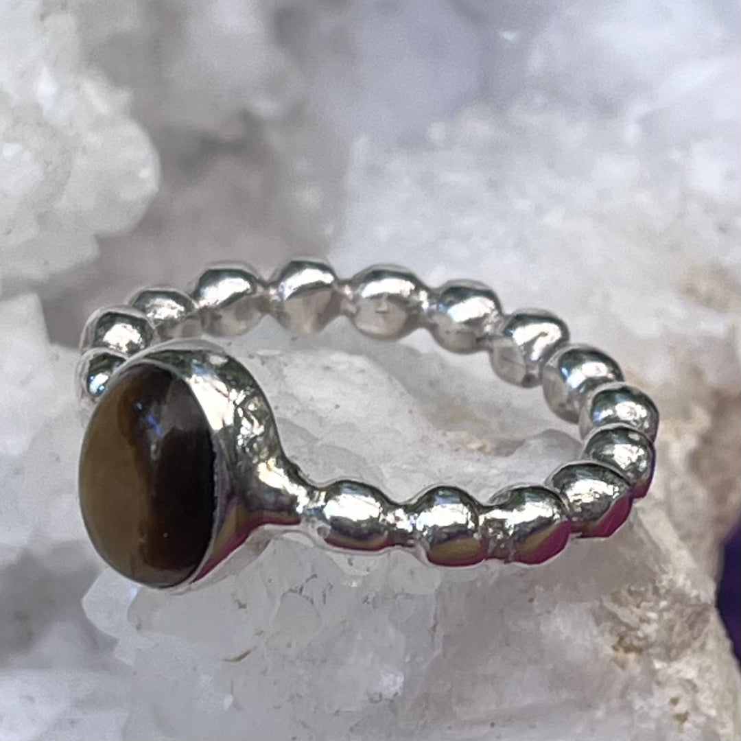 Ring Tiger Eye Oval Ball Band