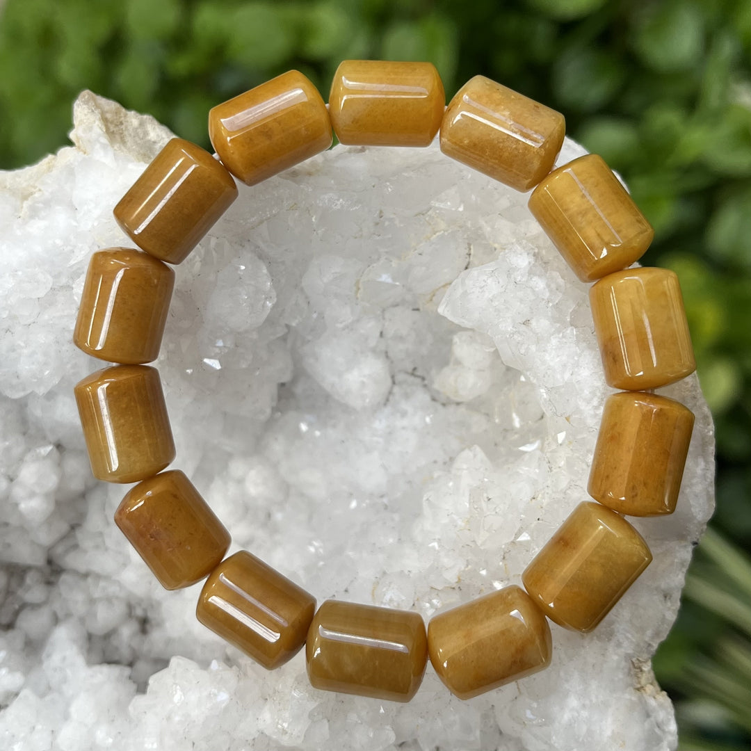 Bracelet Yellow Jade Barrel Beads