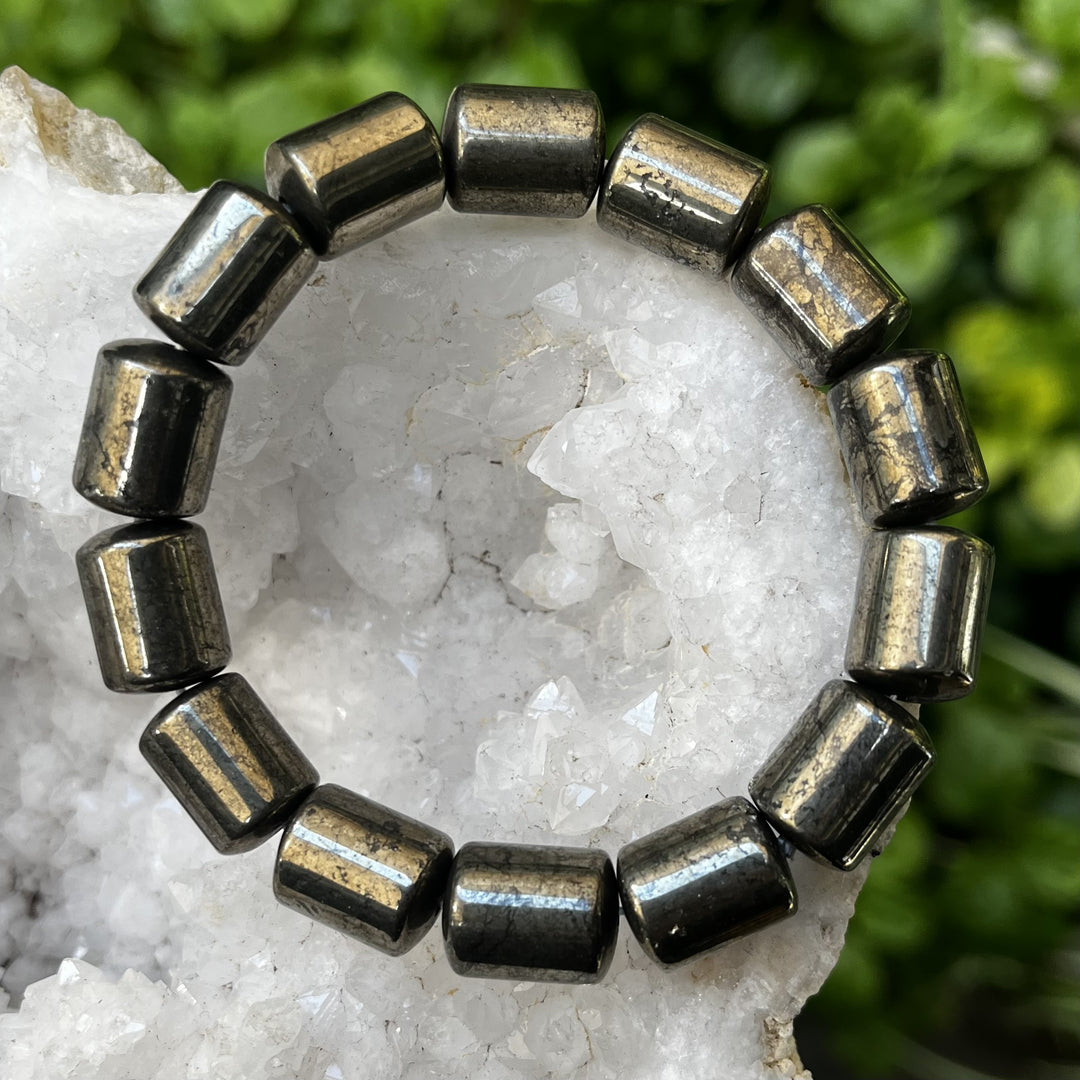 Bracelet Pyrite Barrel Beads