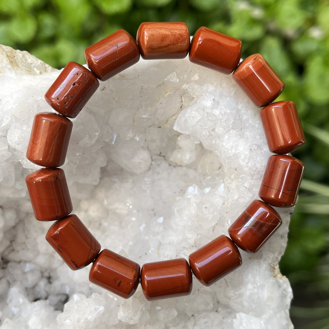 Bracelet Red Jasper Barrel Beads