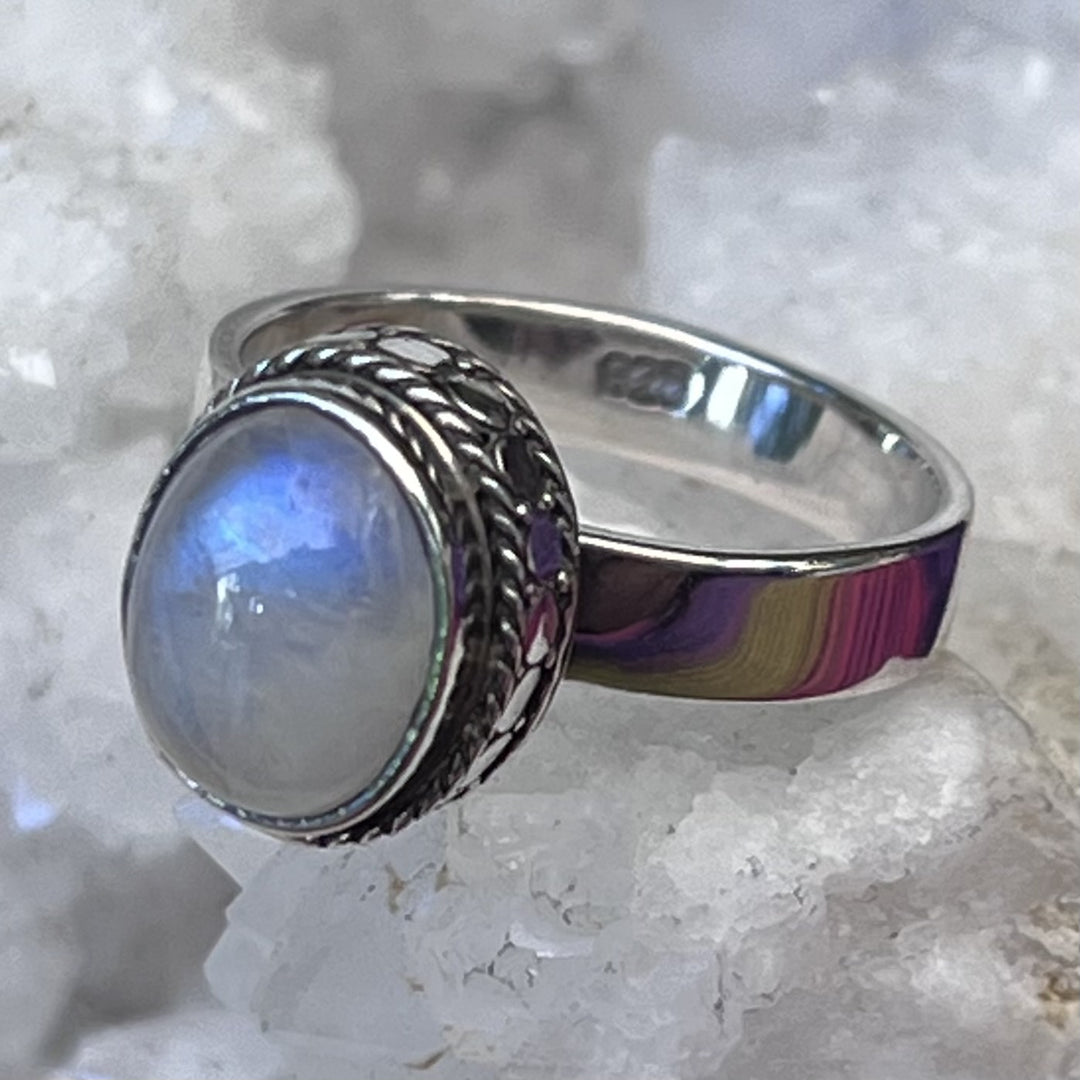 Ring Rainbow Moonstone Dot Design 0.9 cm