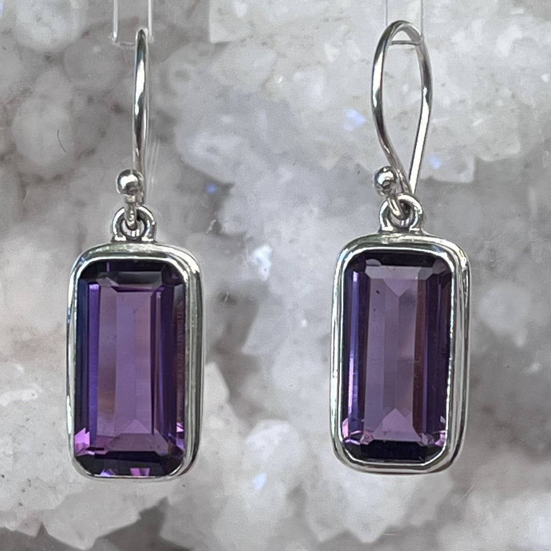 Earrings Amethyst Faceted Rectangular