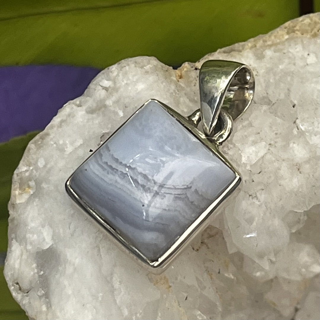 Pendant Blue Lace Agate Square 2.5 cm