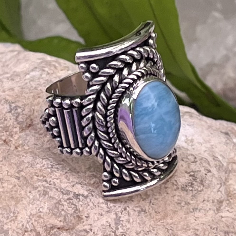 Ring Larimar Oval Dotted Cross 1.2 cm