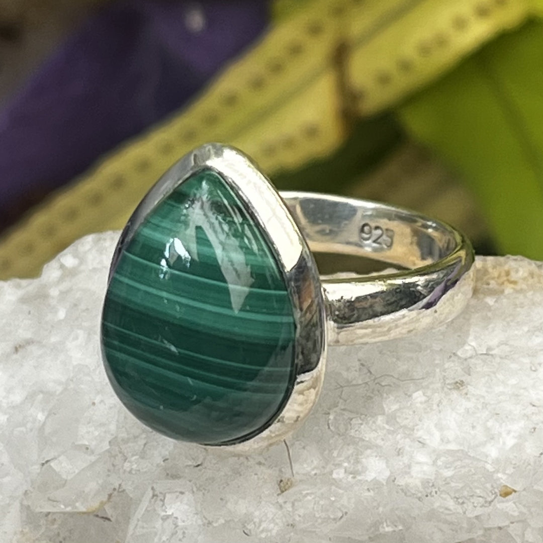 Ring Malachite Teardrop 1.6 cm