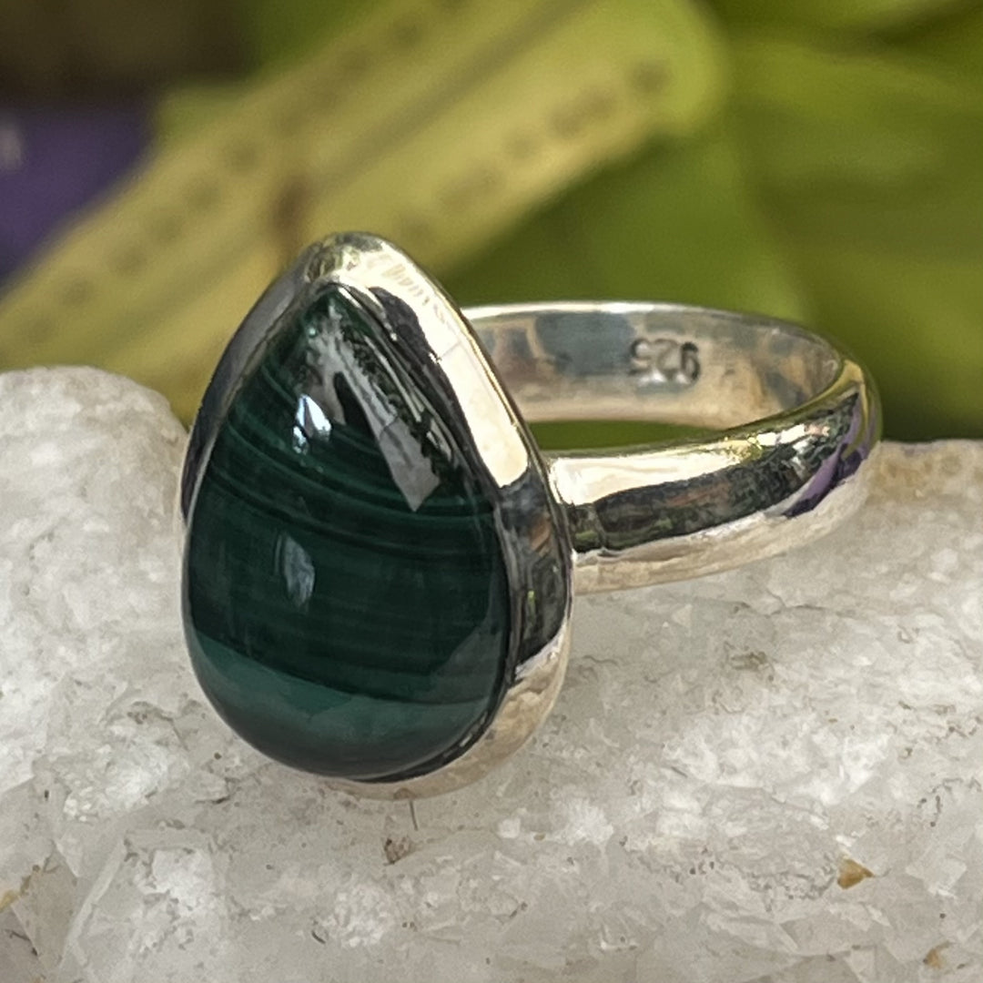 Ring Malachite Teardrop 1.4 cm