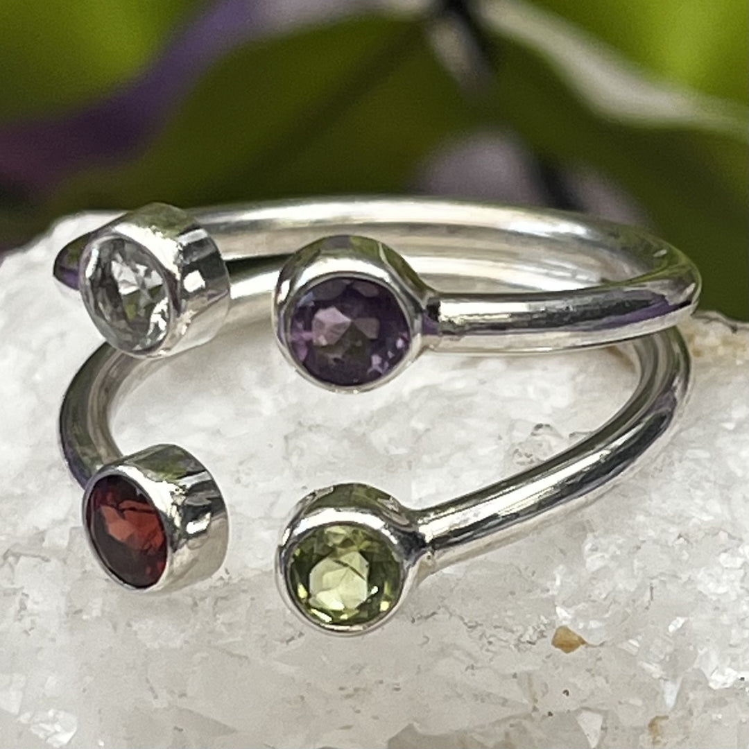 Ring 4 Gemstone Open on Silver