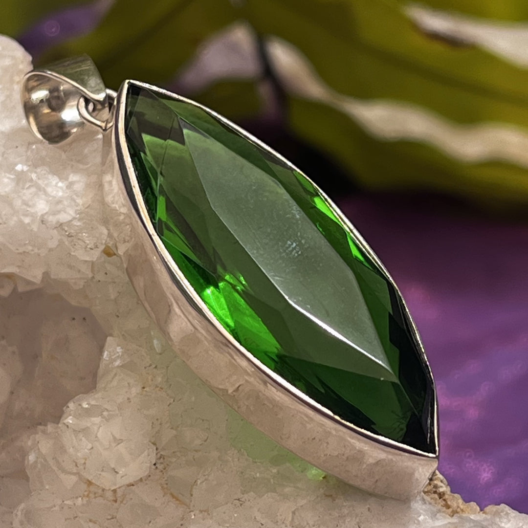 Pendant Green Obsidian Marquise Large 5.2 cm