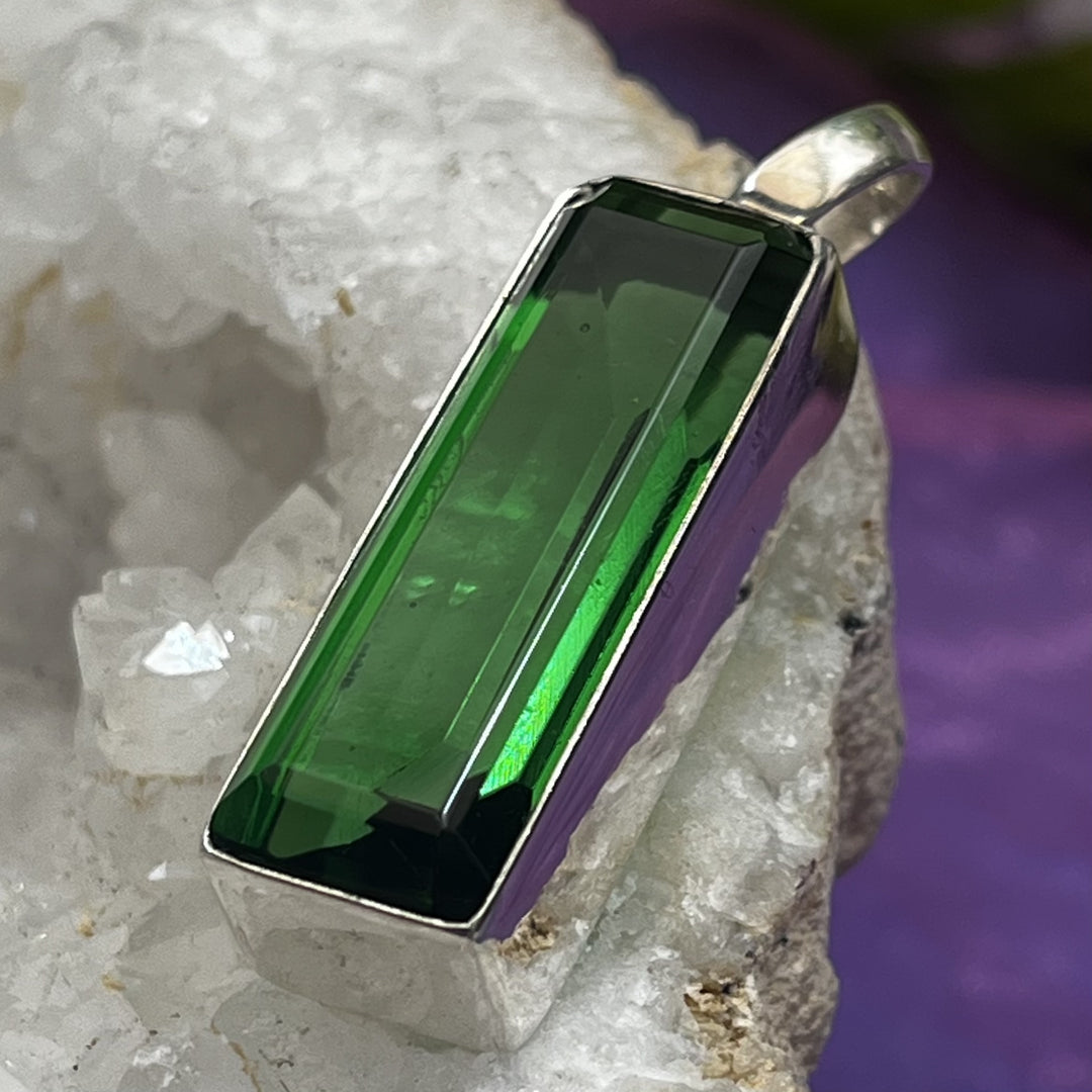 Pendant Green Obsidian Rectangle Facet