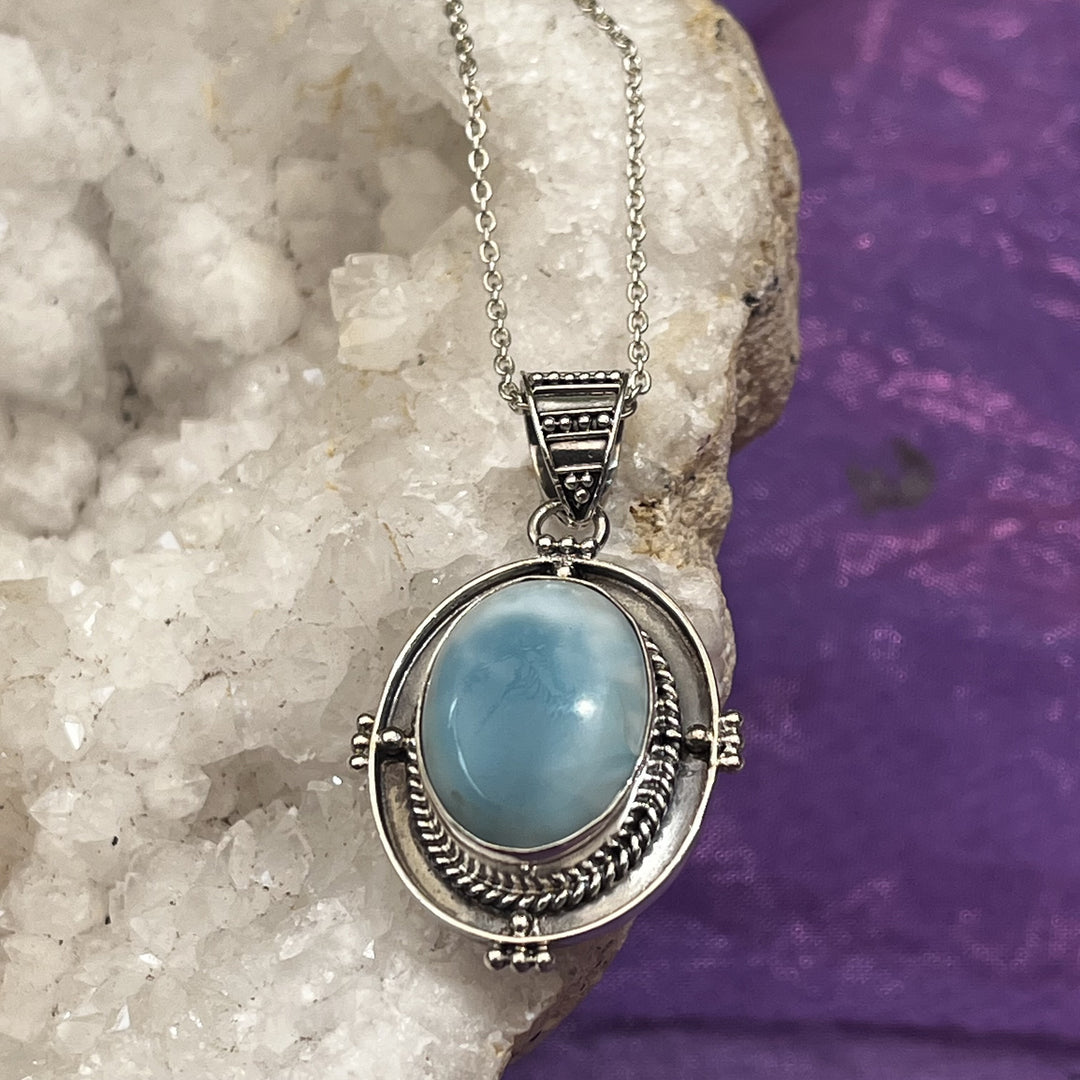 Necklace Larimar Oval Premium Quality 1.6 cm