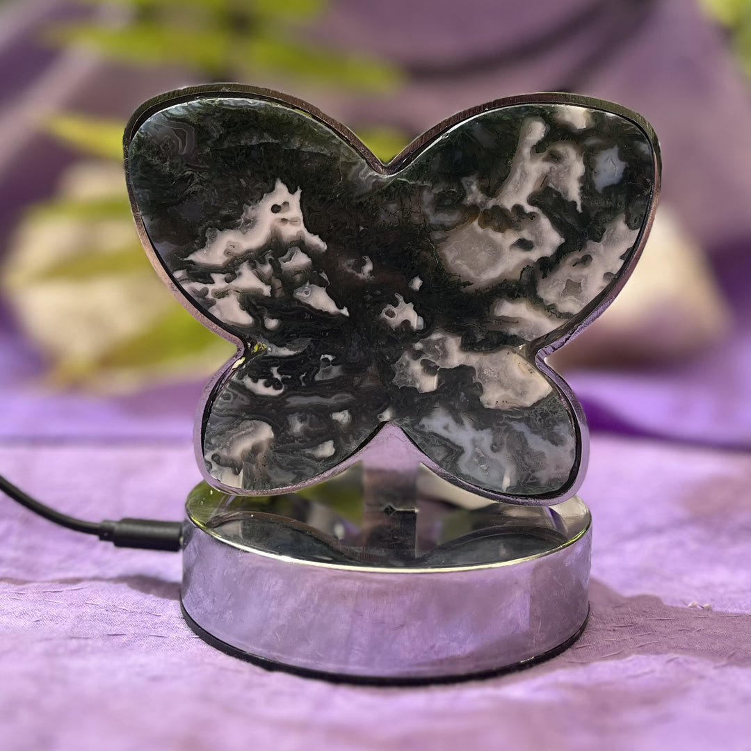Lamp Moss Agate Butterfly 12.5 cm