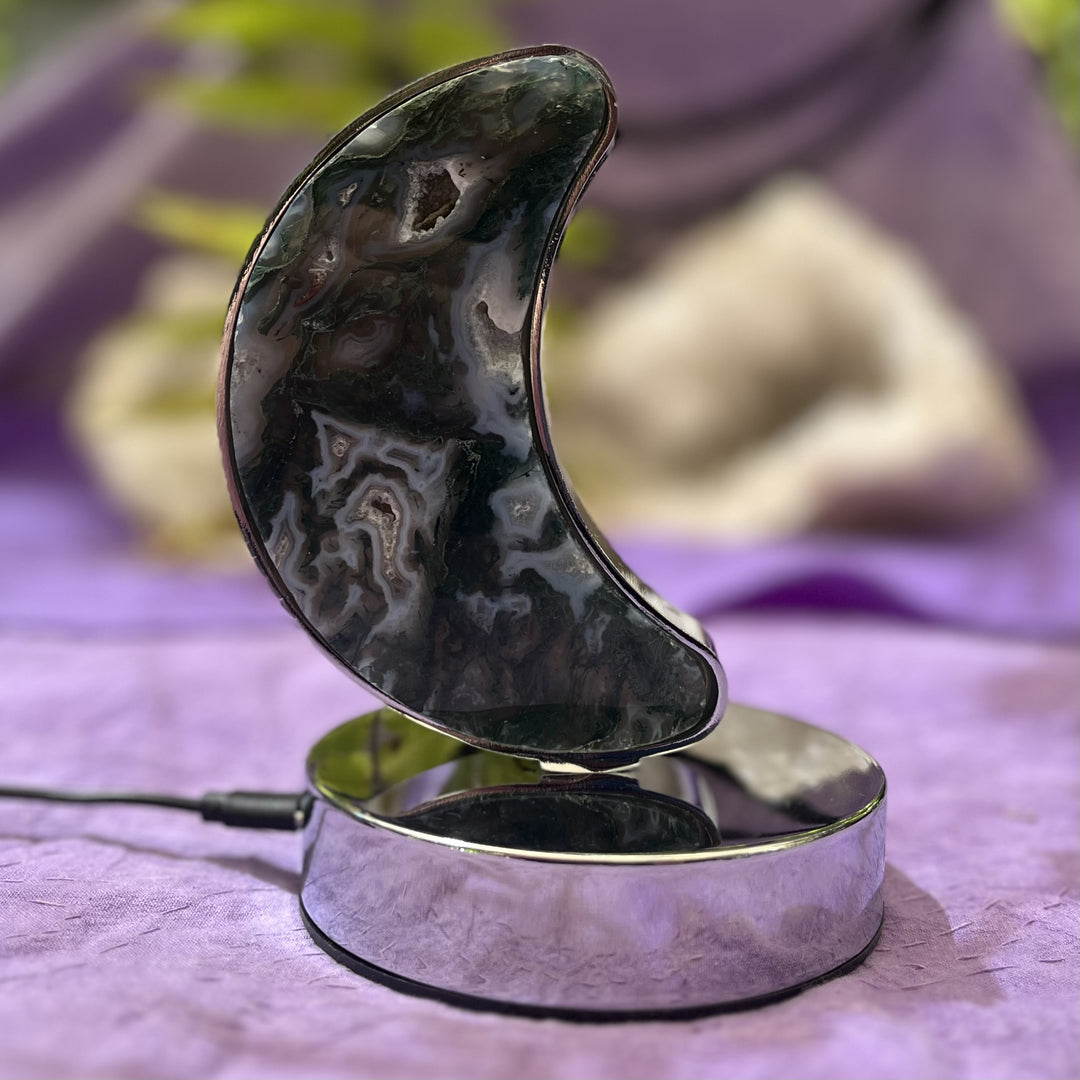 Lamp Moss Agate Moon USB 13.7 cm