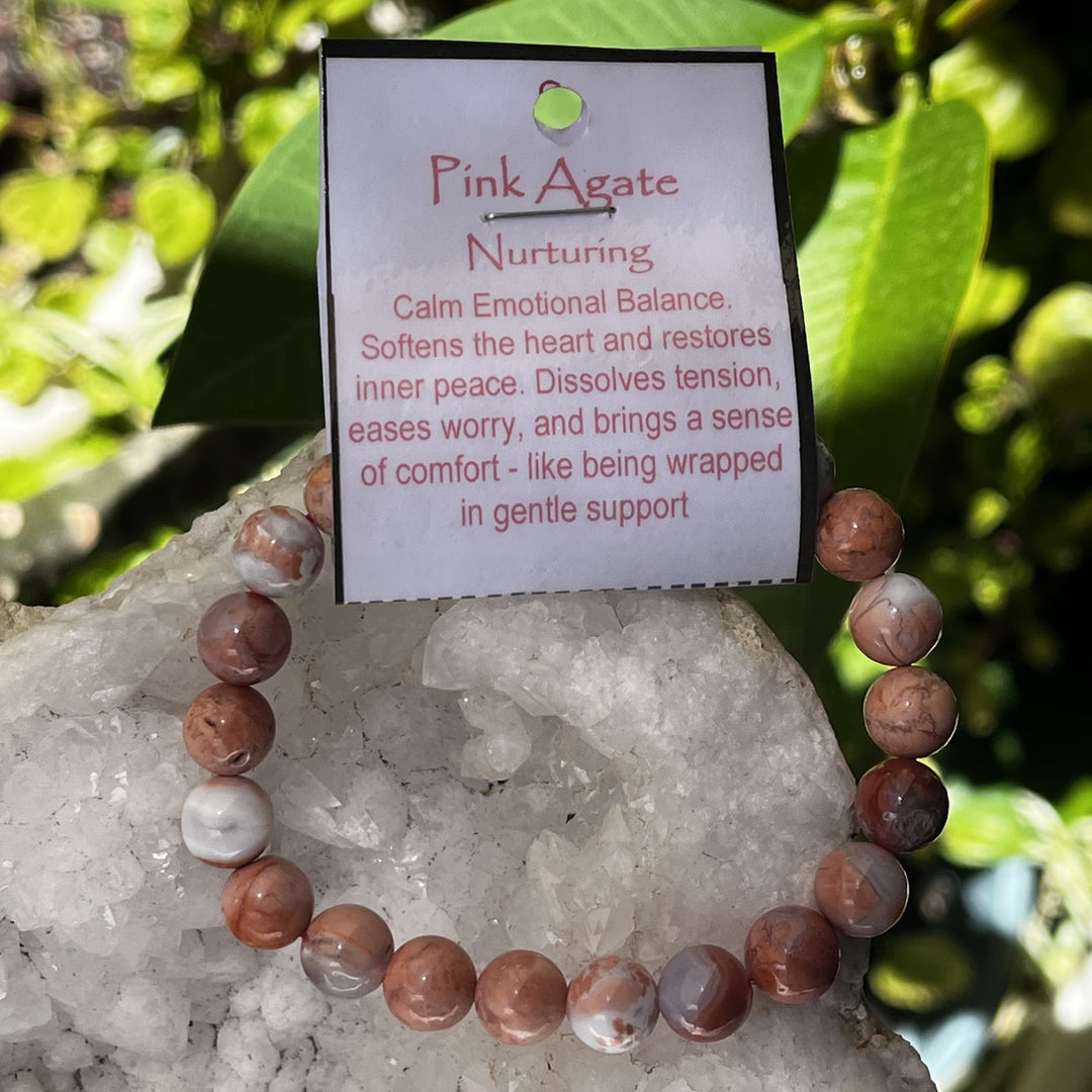 Bracelet Pink Agate 8 mm Beads