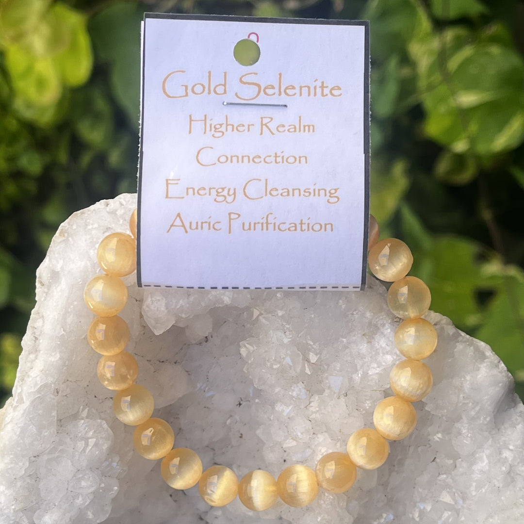 Bracelet Selenite Gold 8mm Beads