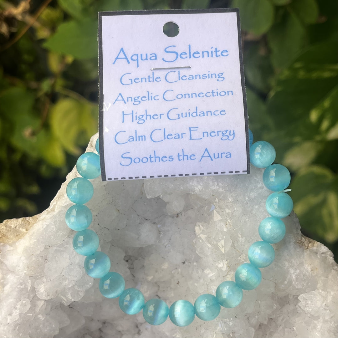 Bracelet Aqua Selenite 8 mm Beads
