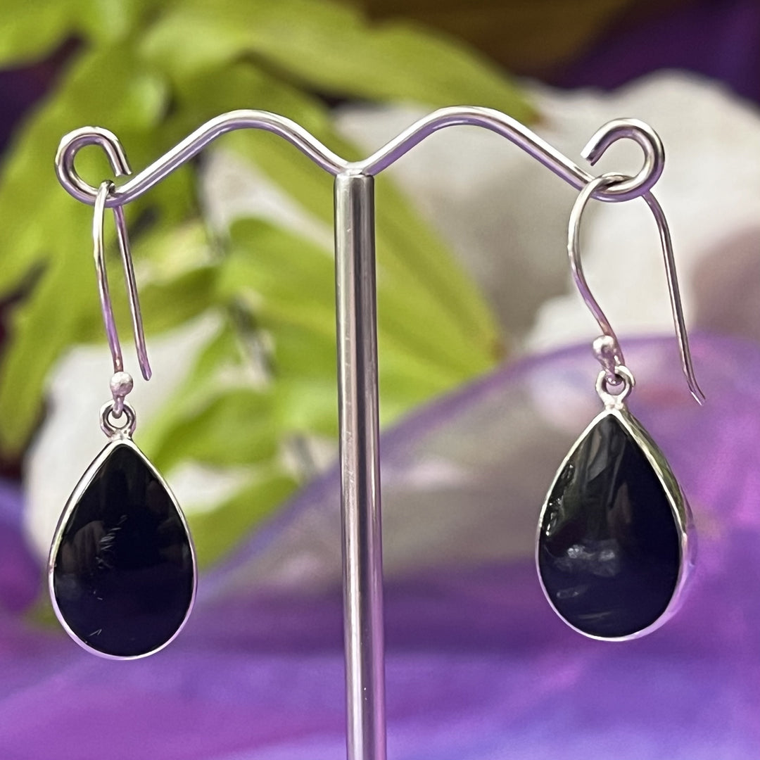 Earrings Black Agate Teardrop 3.1 cm