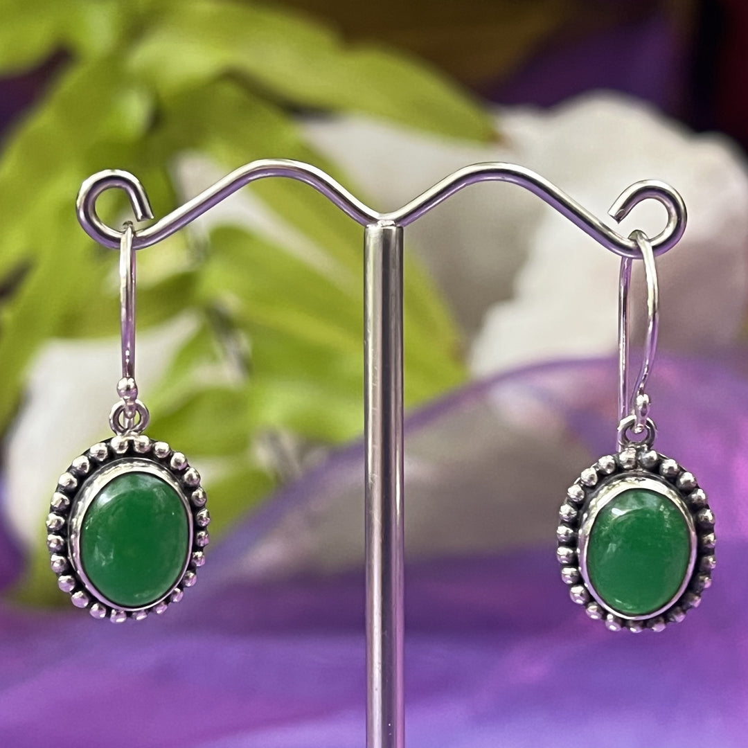 Earrings Green Onyx Oval 2.8 cm