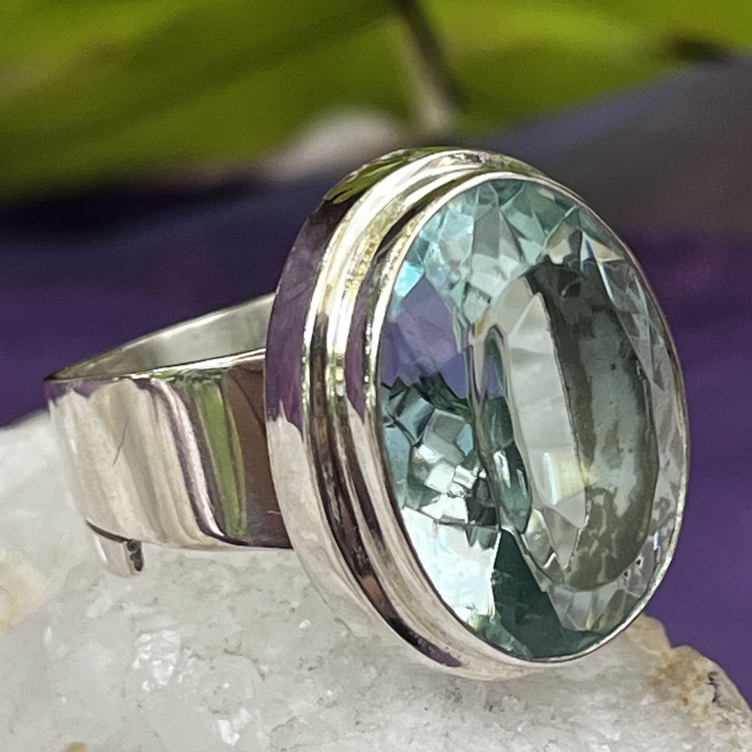 Ring Blue Obsidian Oval Facet 1.8 cm