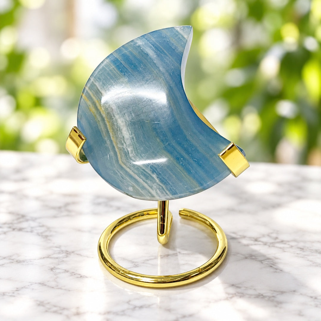 Moon Blue Onyx on Stand 10 cm