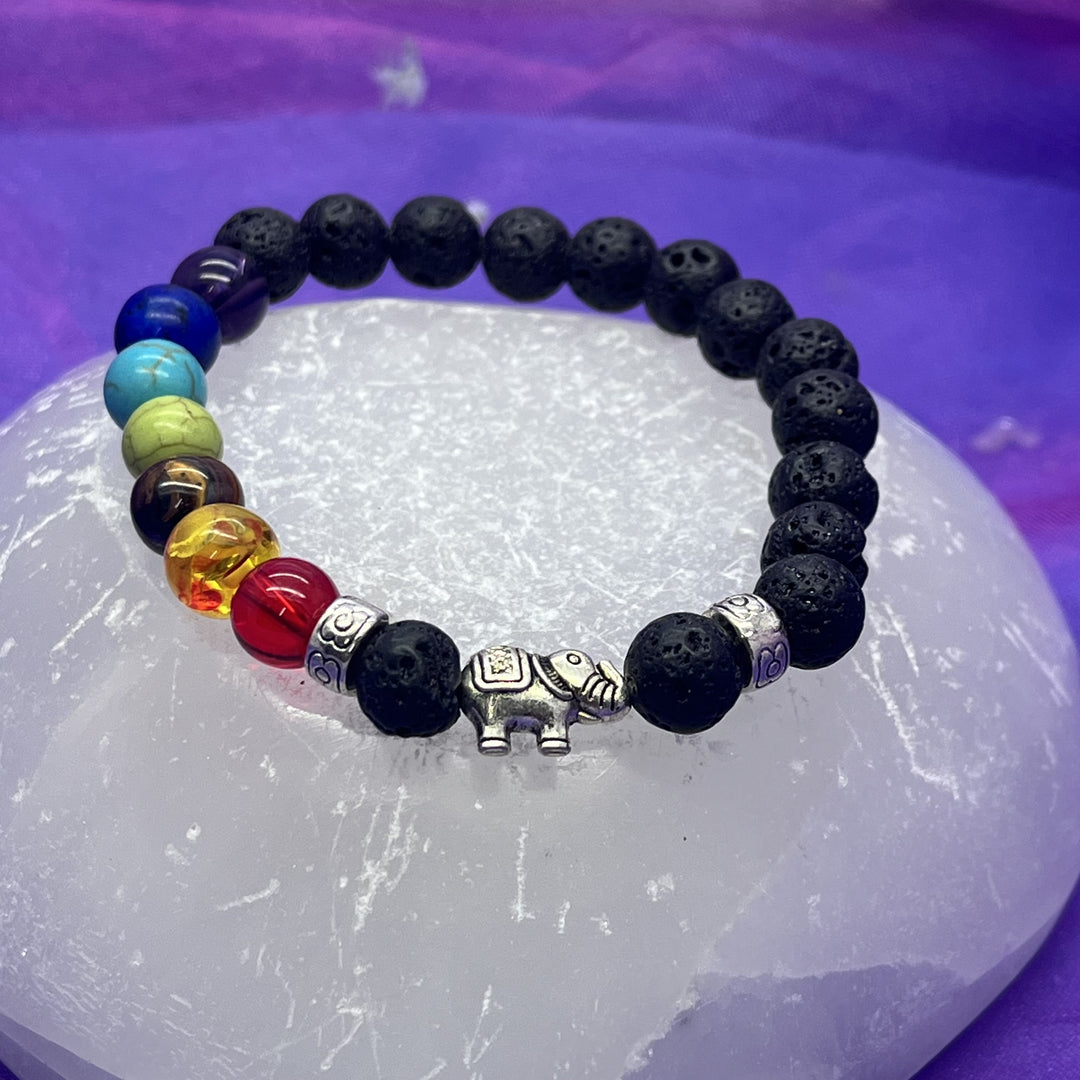 Bracelet Chakra Lava Beads with Elephant 8mm