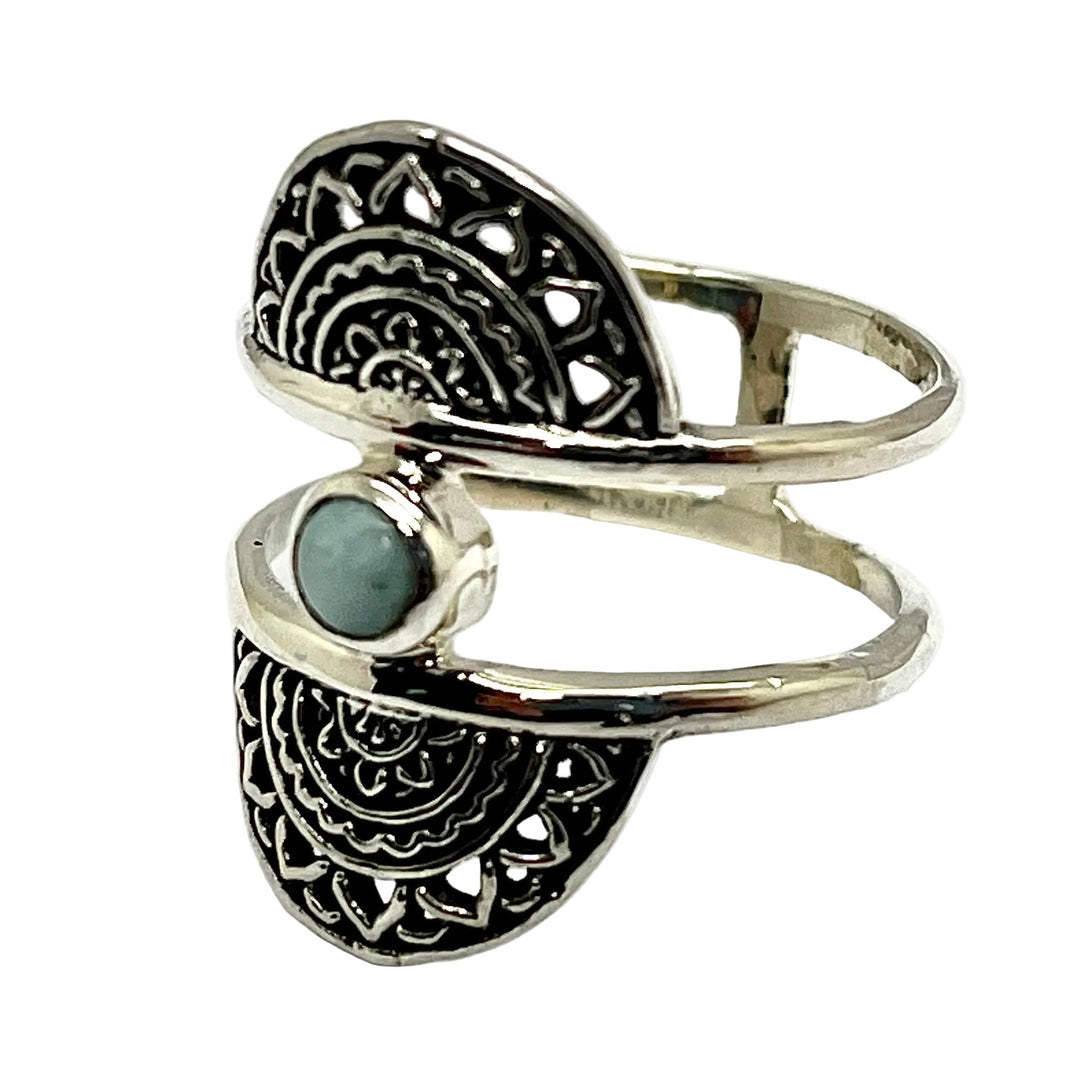 Ring Larimar Mandala Sterling Silver 0.3 cm