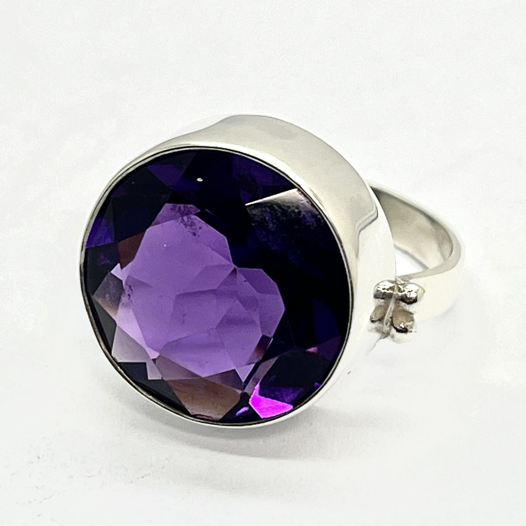 Ring Amethyst Round Cushion Cut Faceted