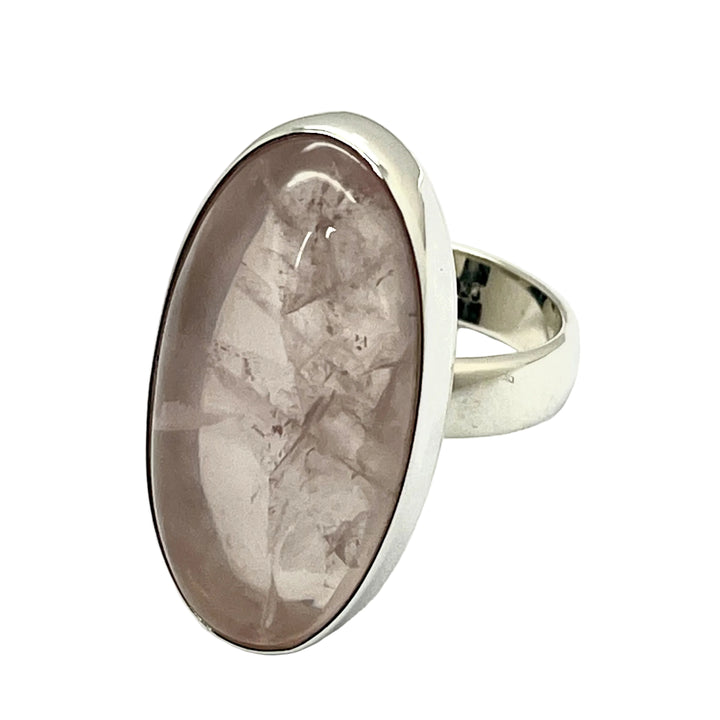 Ring Natural Clear Rose Quartz Oval 3.0 cm