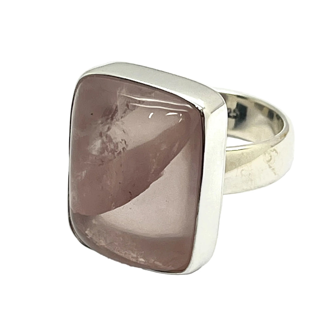 Ring Natural Clear Rose Quartz Rectangle 2.0 cm