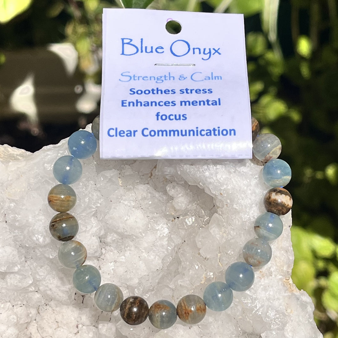 Bracelet Blue Onyx 8 mm Beads