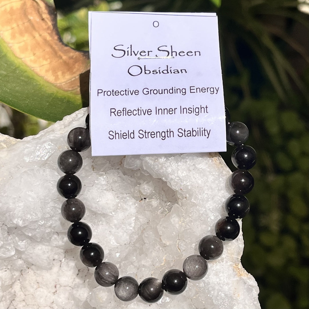 Bracelet Obsidian Silver Sheen 8 mm Beads