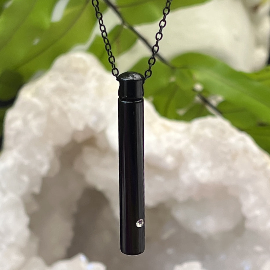 Necklace Vial for Ashes Black Stainless Steel