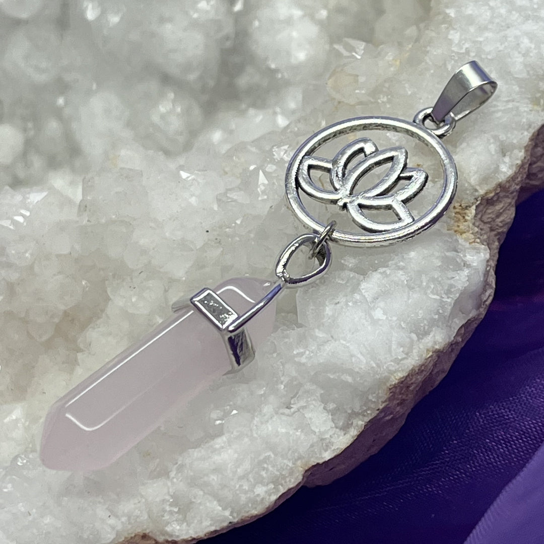Pendant Rose Quartz Point with Lotus