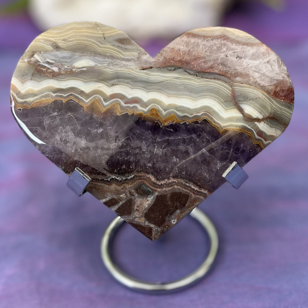Heart Amethyst Crazy Lace on Stand