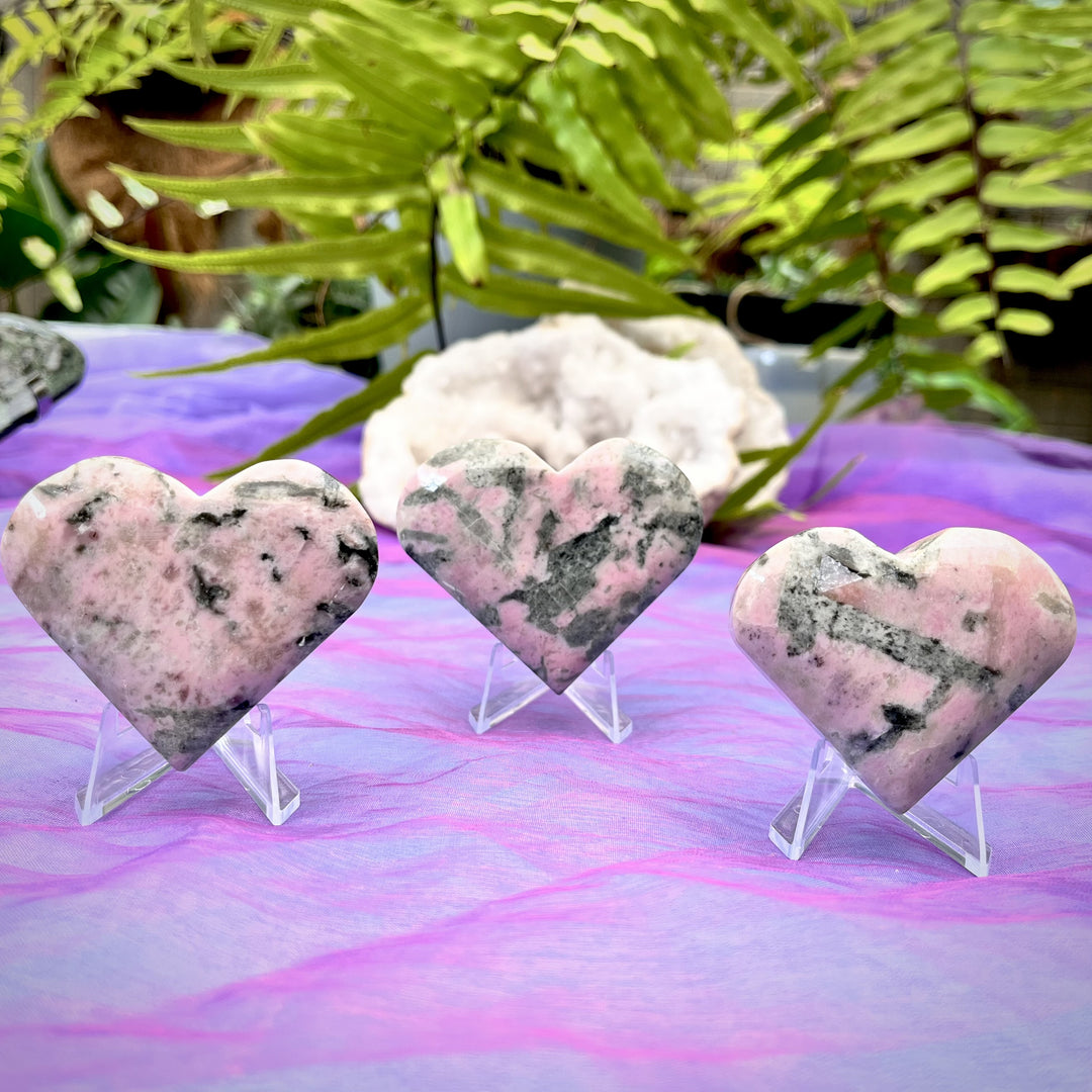 Heart Pink Opal and Epidote on Stand